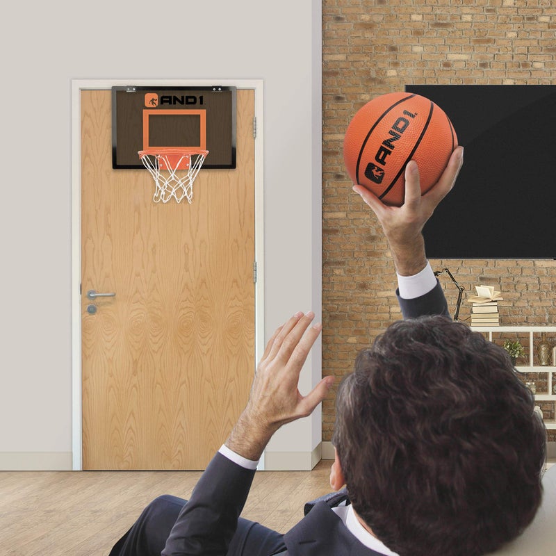 AND1 Over The Door Mini Hoop: - 18â€x12â€ Easy to Install Portable Basketball Hoop with Steel Rim, Includes 5â€ Mini Basketball, Indoor Game Set for Children and Adults- Grey - Image 4